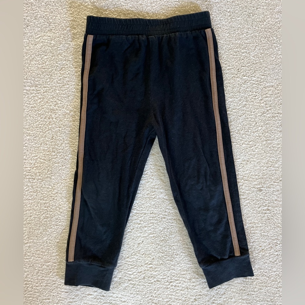 Kate Quinn, black, retro stripe track pants, organic cotton, size 3T